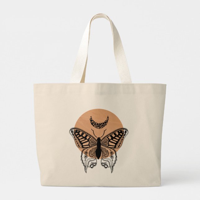 Grand Tote Bag Conception des papillons, du soleil et de la lune (Dos)