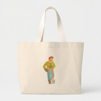 Grand Tote Bag Constructeur se penchant sur la pelle sur le