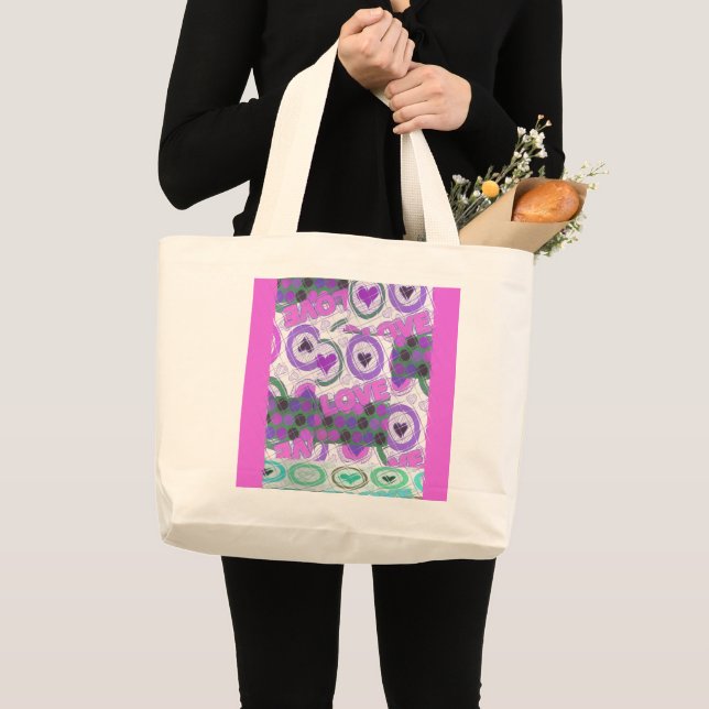 Grand Tote Bag Cool rose Lovely coeurs (Devant (produit))