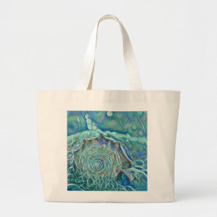 Grand Tote Bag Coquillage bleu dans la peinture marine moussante