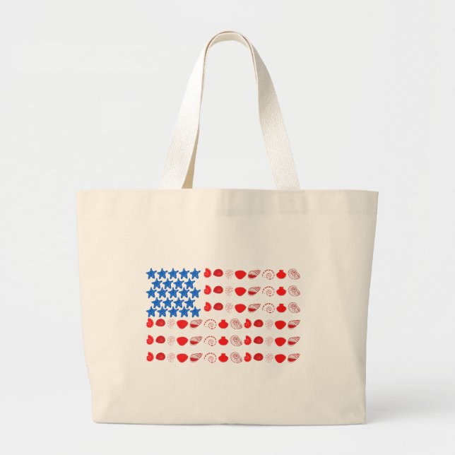 Grand Tote Bag Coquillages patriotiques et Starfish Drapeau améri (Devant)