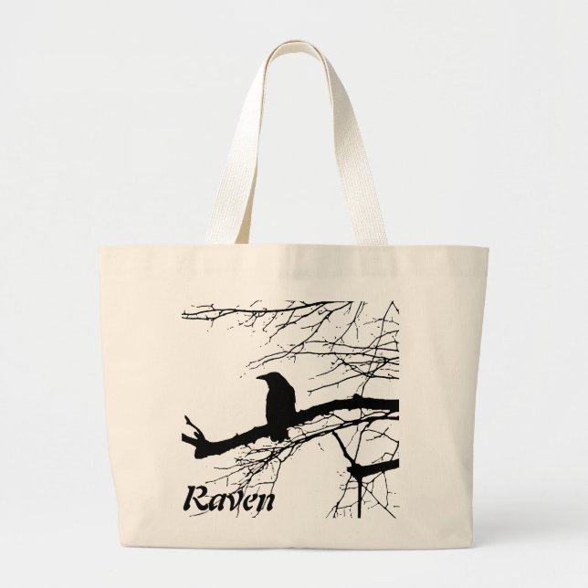 Grand Tote Bag Corbeau sur l'arbre (Devant)