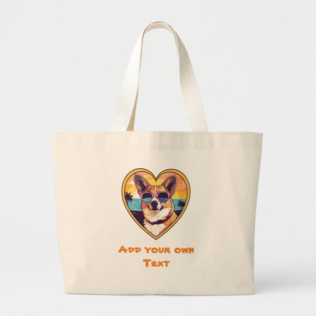 Grand Tote Bag Corgi sur la plage (Devant)