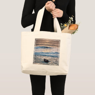 Grand Tote Bag Coucher de soleil délicat sur la plage
