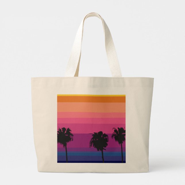 Grand Tote Bag Coucher de soleil tropical avec palmiers (Dos)