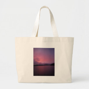 Grand Tote Bag Coucher de soleil violet sur le lac Arrowhead
