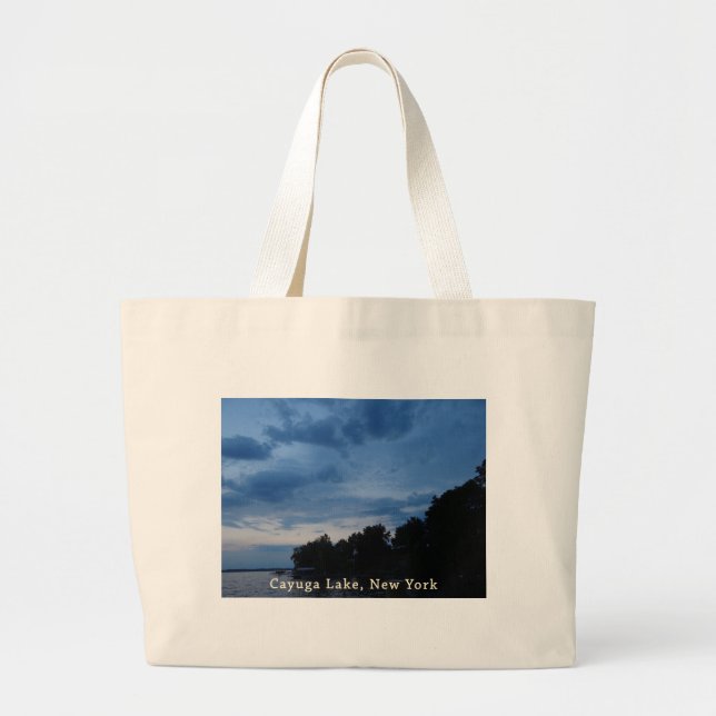Grand Tote Bag Coucher du soleil de bleu de lac Cayuga (Devant)