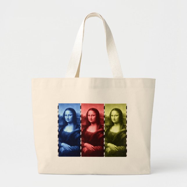 Grand Tote Bag Couleurs primaires Mona Lisa Poster de animal (Devant)