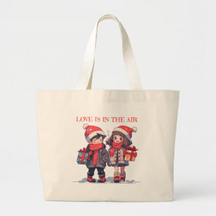 Grand Tote Bag Couple de Noël - L'amour est dans l'air