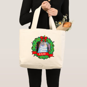Grand Tote Bag Couronne de photo d'oiseau de Noël