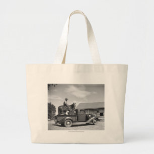 Grand Tote Bag Cowboy avec le cheval dans un camion