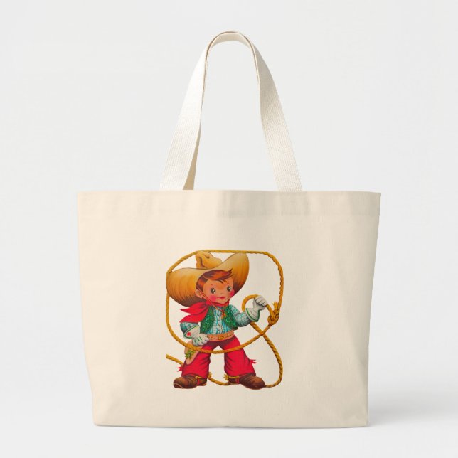 Grand Tote Bag Cowboy Retro Boy Child Cute Western (Devant)