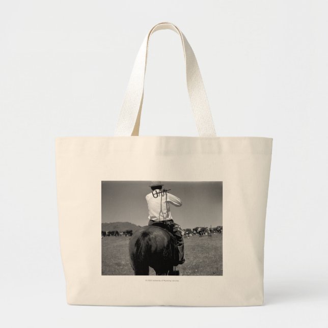Grand Tote Bag Cowboy sur un cheval avec deux marques (Devant)