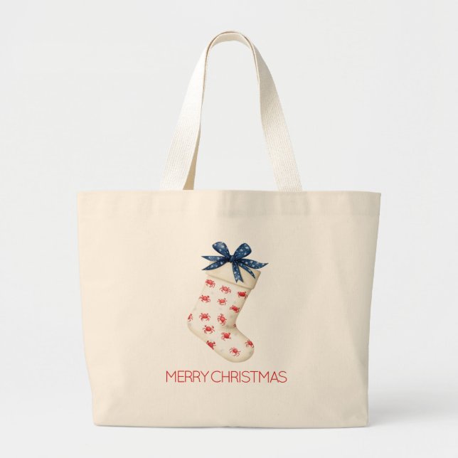 Grand Tote Bag Crabe rouge côtier Prise de Noël (Devant)