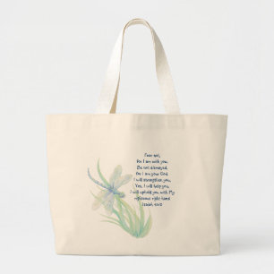 Grand Tote Bag Crainte pas, bleu de libellule d'écriture sainte
