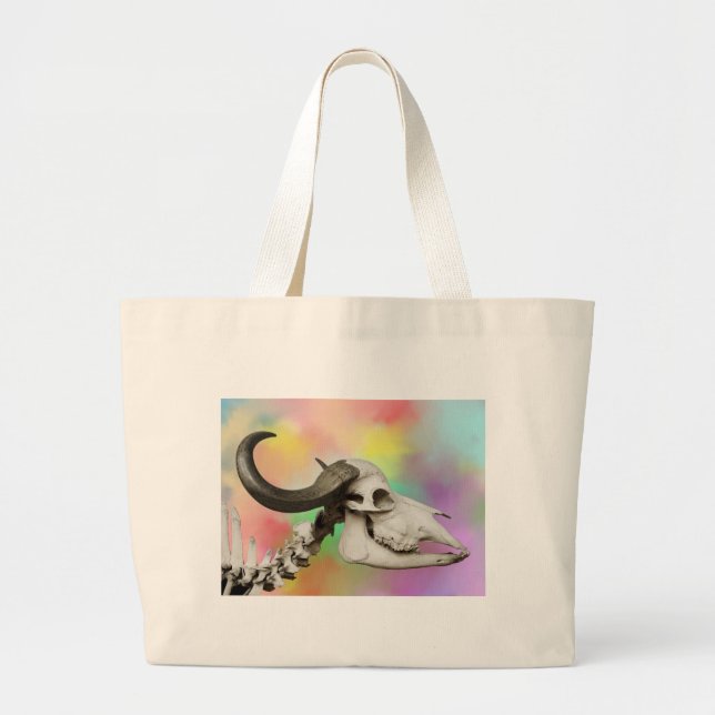 Grand Tote Bag Crâne de buffle sur un Arrière - plan d'aquarelle (Devant)