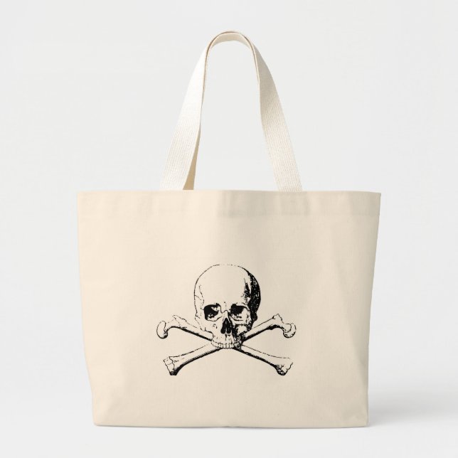 Grand Tote Bag Crâne noir et blanc et os (Devant)