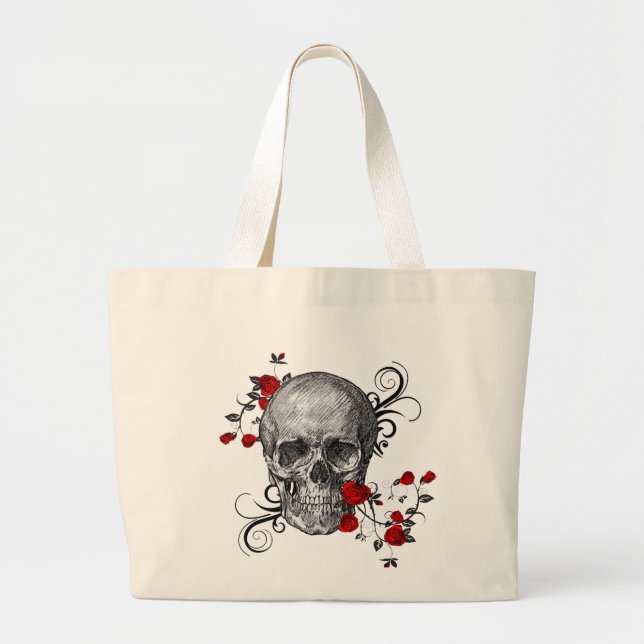 Grand Tote Bag Crâne rose rouge (Devant)