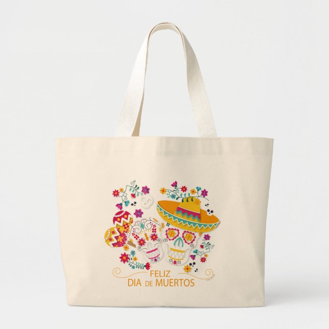 Grand Tote Bag Crânes et fleurs à sucre du Parti (Devant)