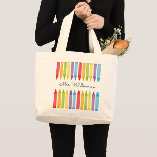 Grand Tote Bag Crayons arc-en-ciel personnalisés Appréciation de 