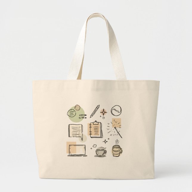 Grand Tote Bag Creative Tools & Icons Collage – Hand-Drawn (Devant)