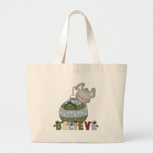 Grand Tote Bag Croire les animaux Gray Mouse Ornament Noël (Devant)