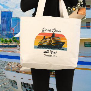 Grand Tote Bag Croisière au coucher du soleil avec vous Orange/Bl
