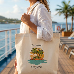Grand Tote Bag Croisière de vacances en famille Teal Tropical Per