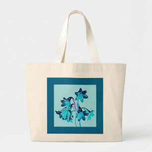 Grand Tote Bag Croquis de Daylilies - Cobalt et Sky Blue