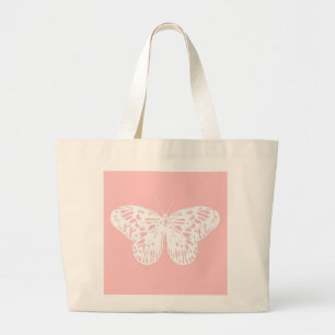 Grand Tote Bag Croquis papillon, rose coquille et blanc