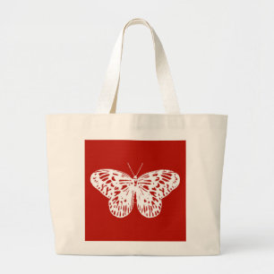 Grand Tote Bag Croquis papillon, rouge et blanc foncé