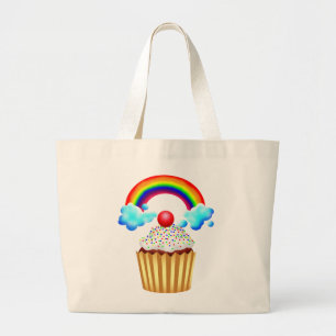 Grand Tote Bag Cupcake Party avec arc-en-ciel et arroseurs