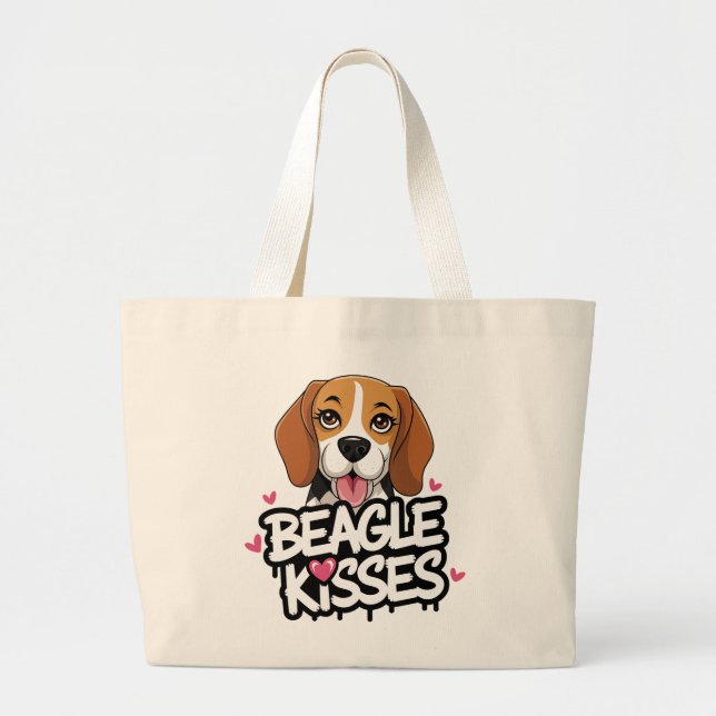 Grand Tote Bag Cute Beagle Baisers Amoureux des chiens Dessin Bea (Devant)