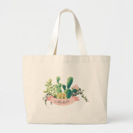 Grand Tote Bag Cute Boho Personalized Cactus