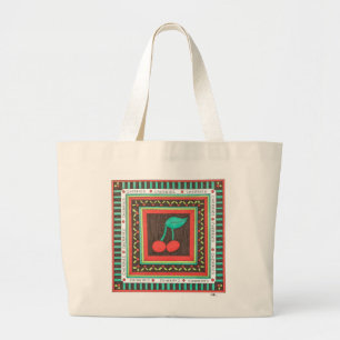Grand Tote Bag Cute Canvas Fourre-tout - Cerises - Erin Brie Art