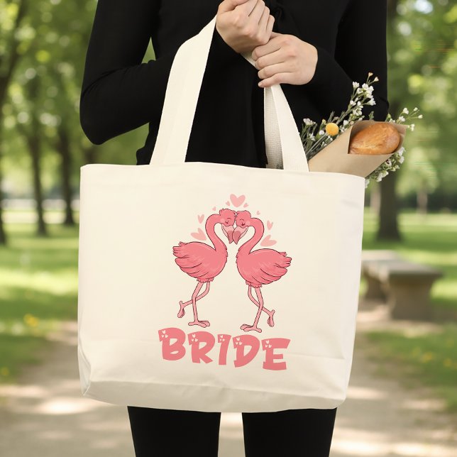 Grand Tote Bag Cute Flamingo Wedding Tropical Beach Bride (Créateur téléchargé)