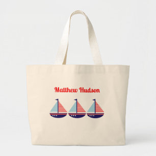 Grand Tote Bag Cute Nautique Voilier Personnalisé Enfants