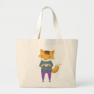 Grand Tote Bag Cute renard avec tasse de thé