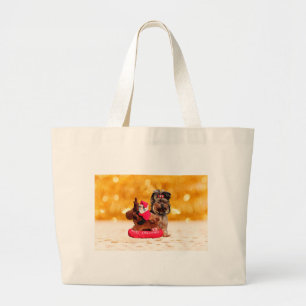 Grand Tote Bag Cute Yorkshire Terrier Joyeux Noël
