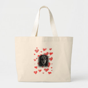 Grand Tote Bag Dachshund aux Coeurs rouges