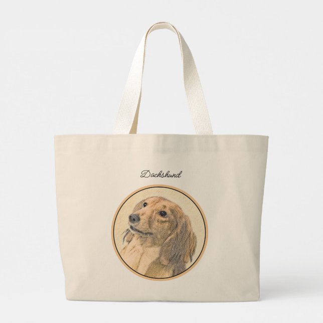 Grand Tote Bag Dachshund Longhaerienne peinture rouge original ch (Dos)