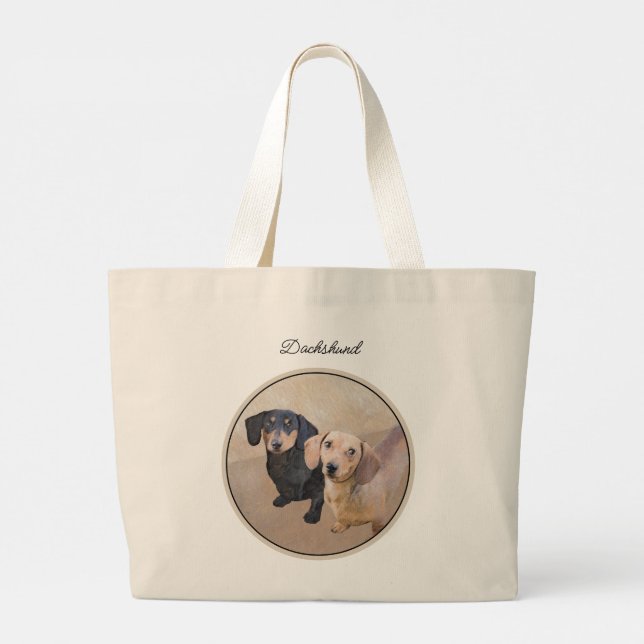 Grand Tote Bag Dachshund Peinture Smooth Black & Tan Red Dog Art (Dos)