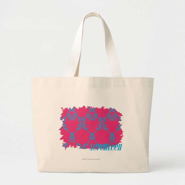 Grand Tote Bag Damassé 3 Aqua-Magenta (Devant)