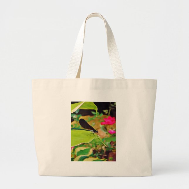 Grand Tote Bag Damselfly et Rose (Devant)