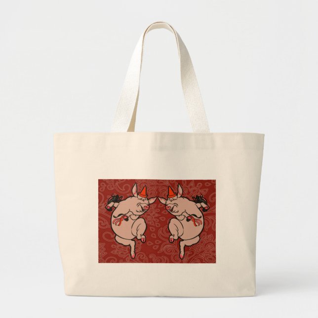 Grand Tote Bag Dancing Pig Antique Cute Danseuse (Devant)