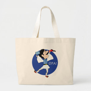 Grand Tote Bag Danse d'Evzone de Grec avec le drapeau OPA !