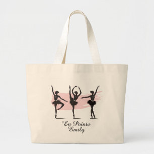 Grand Tote Bag Danseurs de ballet Silhouette sur pinceau rose
