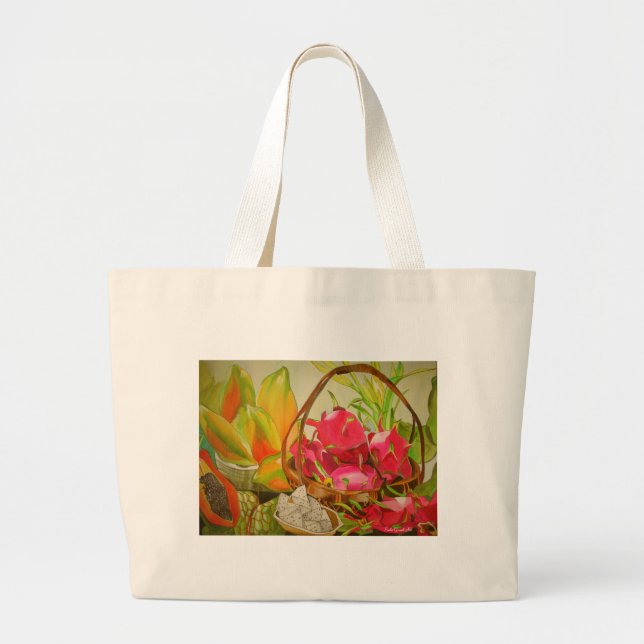 Grand Tote Bag De fruit tropical d'aquarelle toujours peinture (Devant)