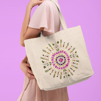 Grand Tote Bag De l'Art Original de Fleur Pressée par S. Frigui
