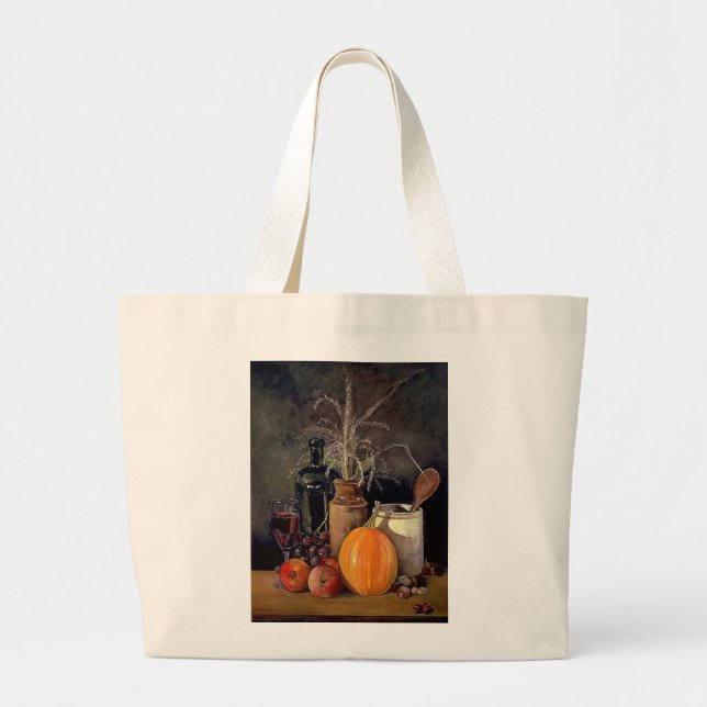 Grand Tote Bag Décorations d'automne sur table (Devant)